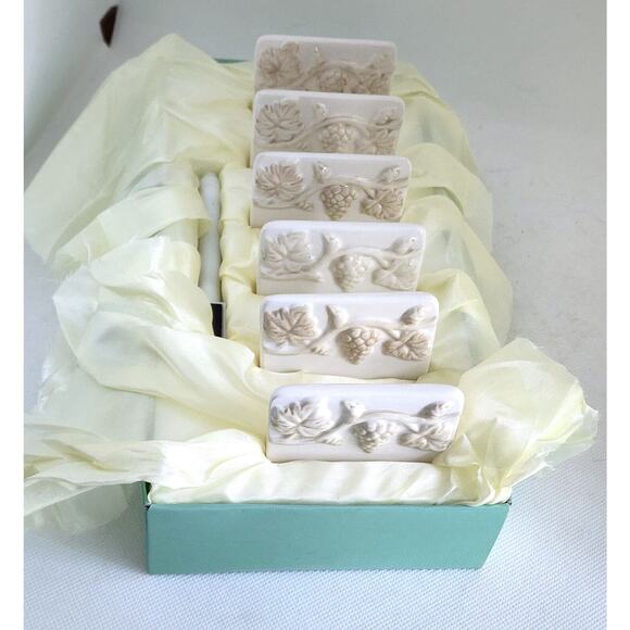 PLACETILE-Ceramic-Grape Vines-Cream-Erasable-Table Setting-Name Plates-Set of 6 - Picture 11 of 14